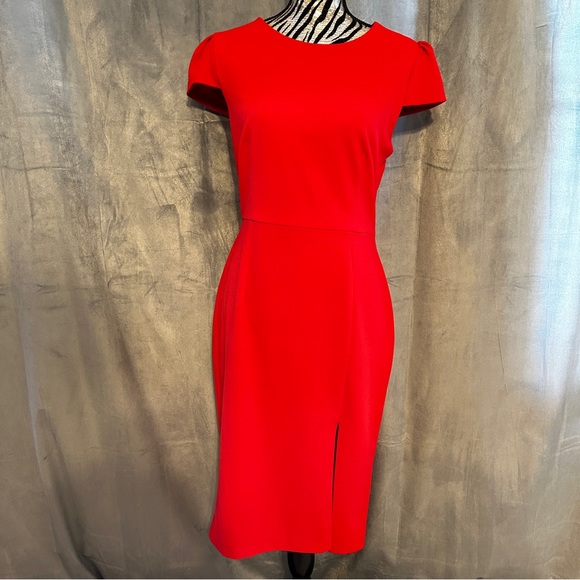 Betsey Johnson Dresses & Skirts - BETSEY JOHNSON RED CAP SLEEVE DRESS FRONT SLIT LINED
